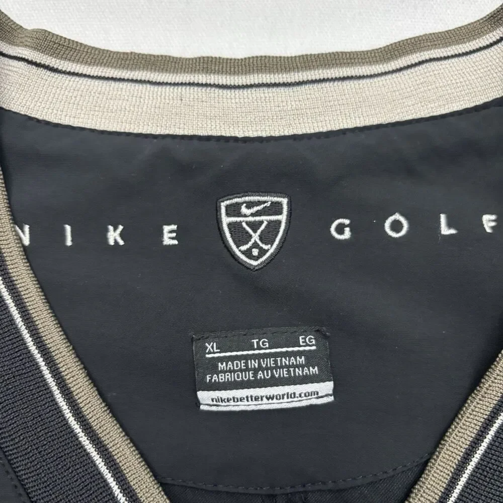 Nike Golf Jacket Mens XL Black V Neck Pullover Windbreaker Zipper Pockets Y2K